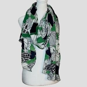 Banana Republic Green Black White Umbrella Print Lightweight Scarf | One Size